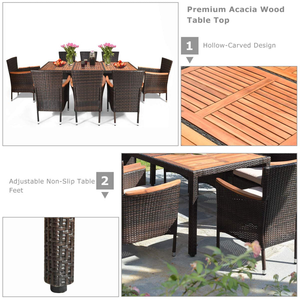 Tangkula 9 Piece Outdoor Dining Set, Garden Patio Wicker Set w/Cushions - HW63205+