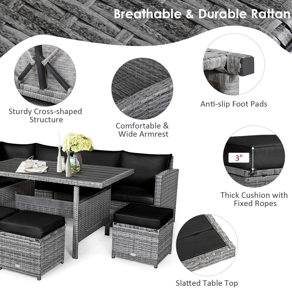 Tangkula 7 Pieces Patio Furniture Set, Outdoor Sectional Rattan Sofa Set with Cushions - HW67190BK+