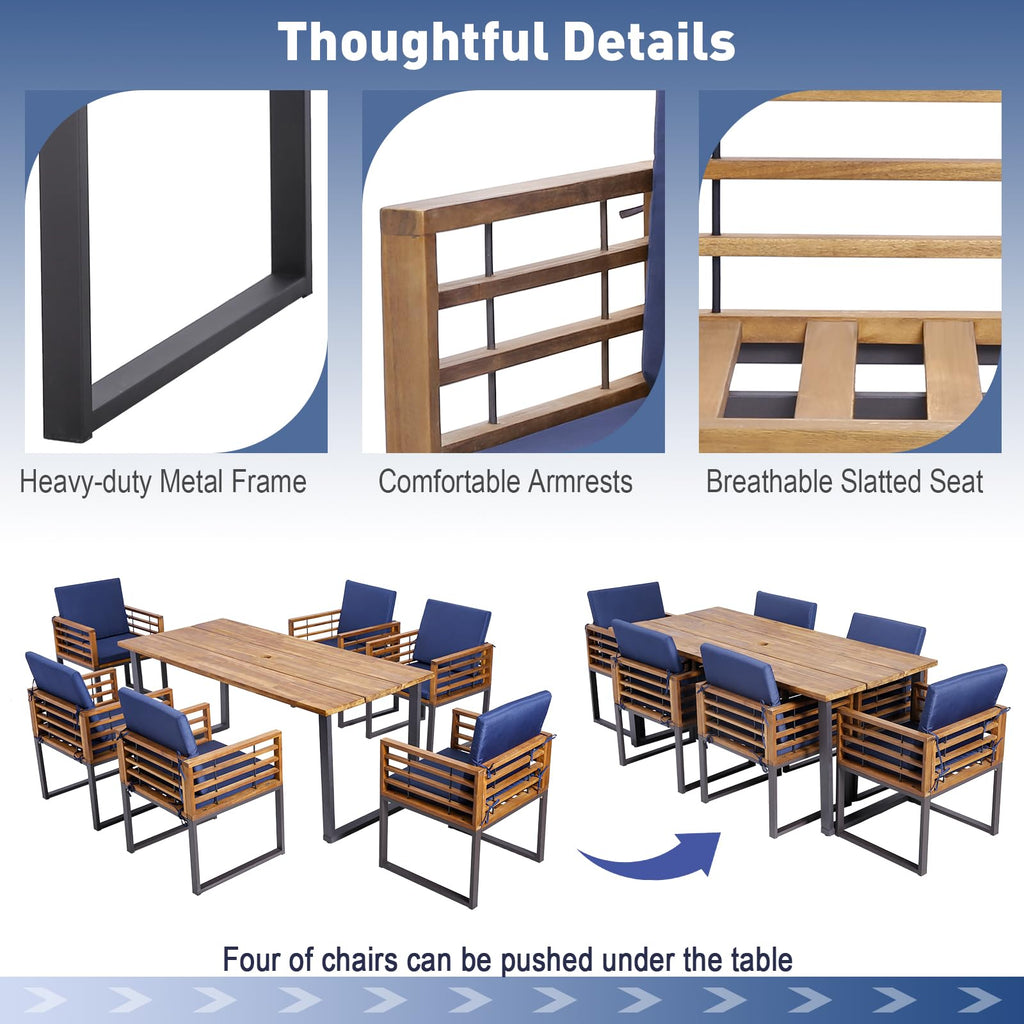 Tangkula 7 Piece Patio Dining Set, Acacia Wood Dining Chair & Table Set - HW70983NY+