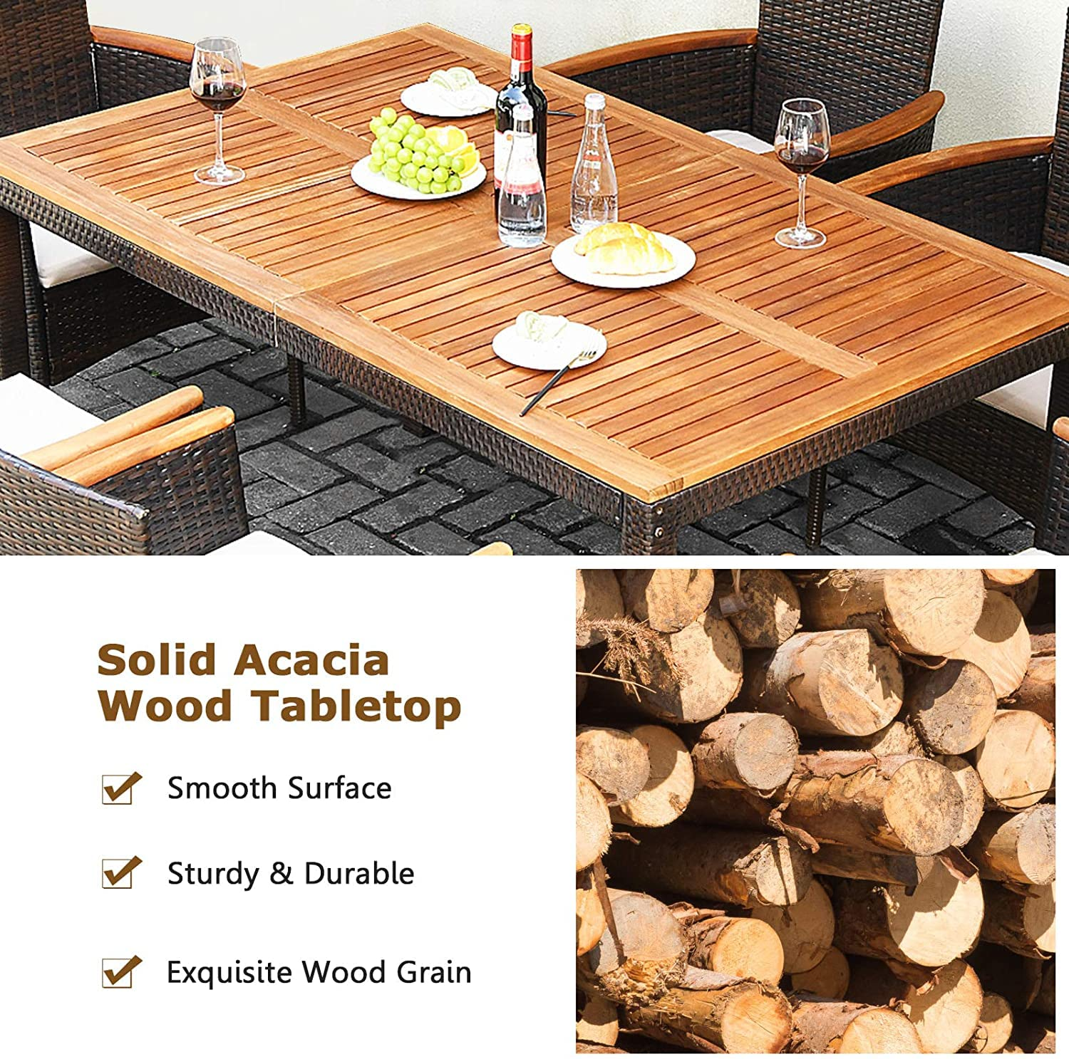 Tangkula 7 Pieces Outdoor Dining Set, Patiojoy Wicker Conversation Set - HW68190A+