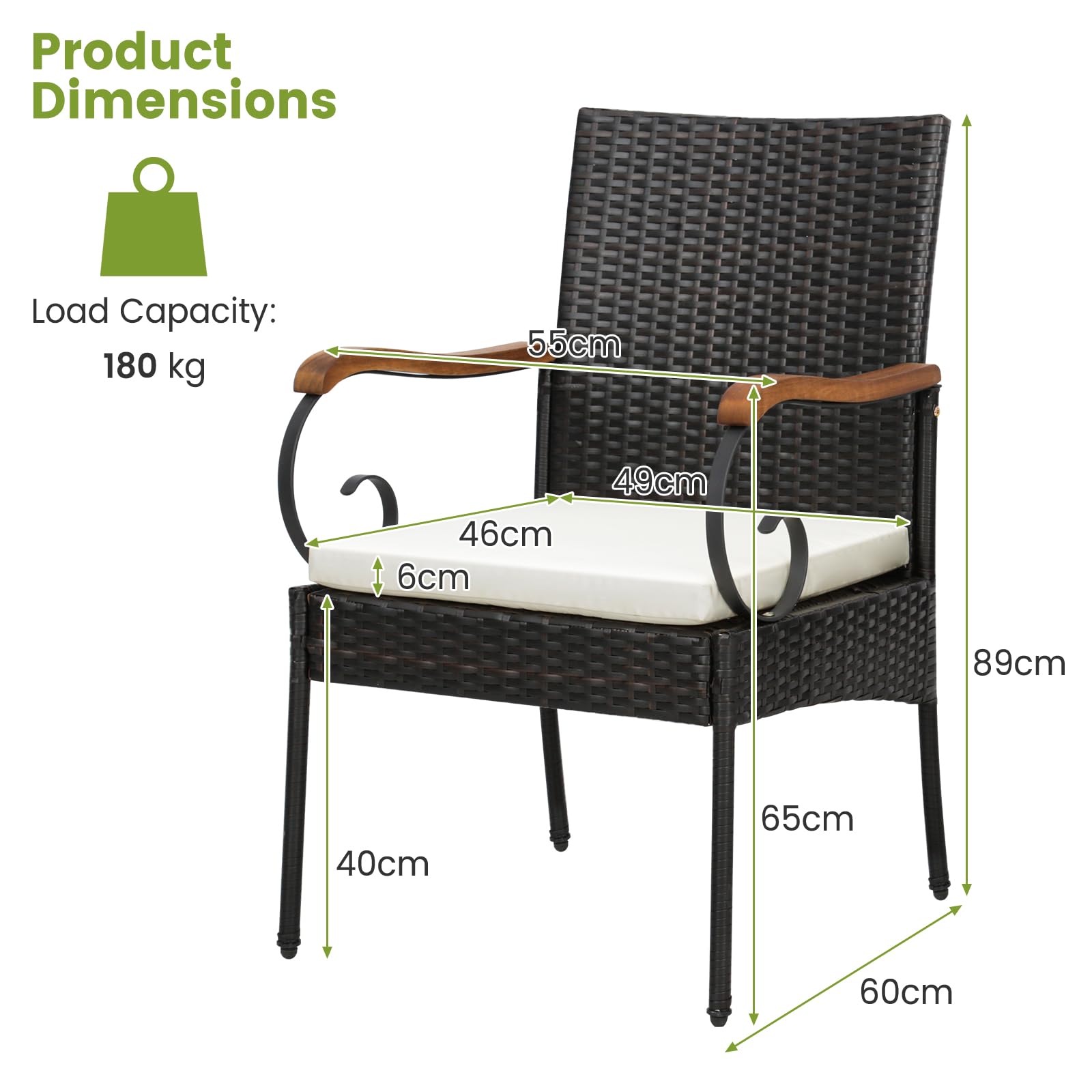 Tangkula Outdoor Wicker Chair & Dining Table Set, Acacia Wood Tabletop & Armrests, 2” Umbrella Hole - HW70833-4+HW70840