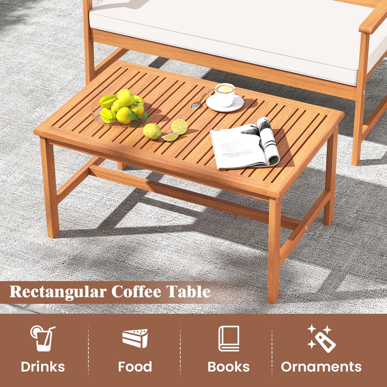 Tangkula 4/8-Piece Acacia Wood Patio Conversation Set - 2*HW73087WH
