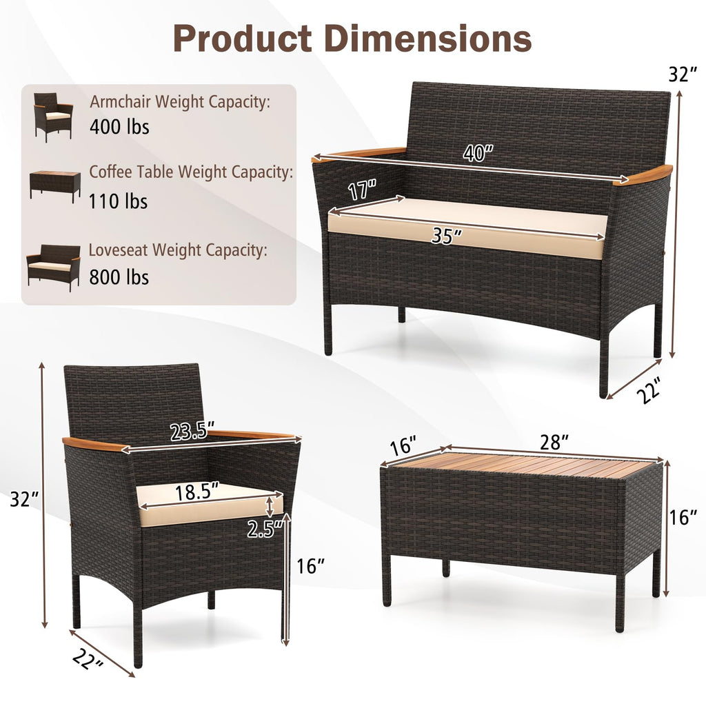 Tangkula Patio Wicker Sofa Set - HW73035BN