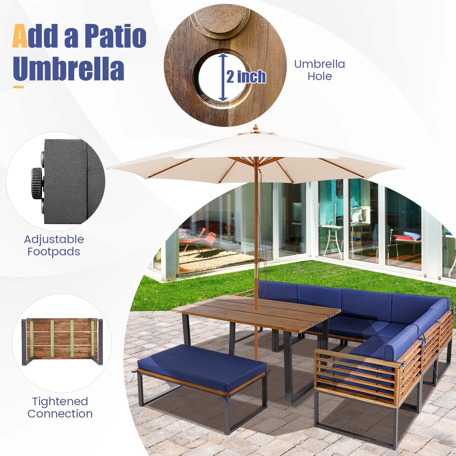 Tangkula 8 Piece Patio Dining Set, Acacia Wood Conversation Sofa Set - HW71004NY+