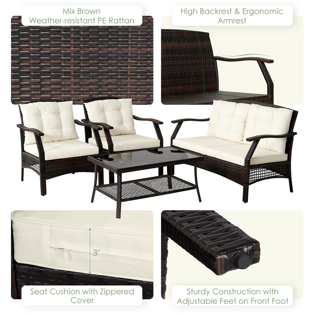 Tangkula Outdoor Rattan Furniture Set, Patiojoy Outdoor Wicker Sofa Set - 2*HW69353+