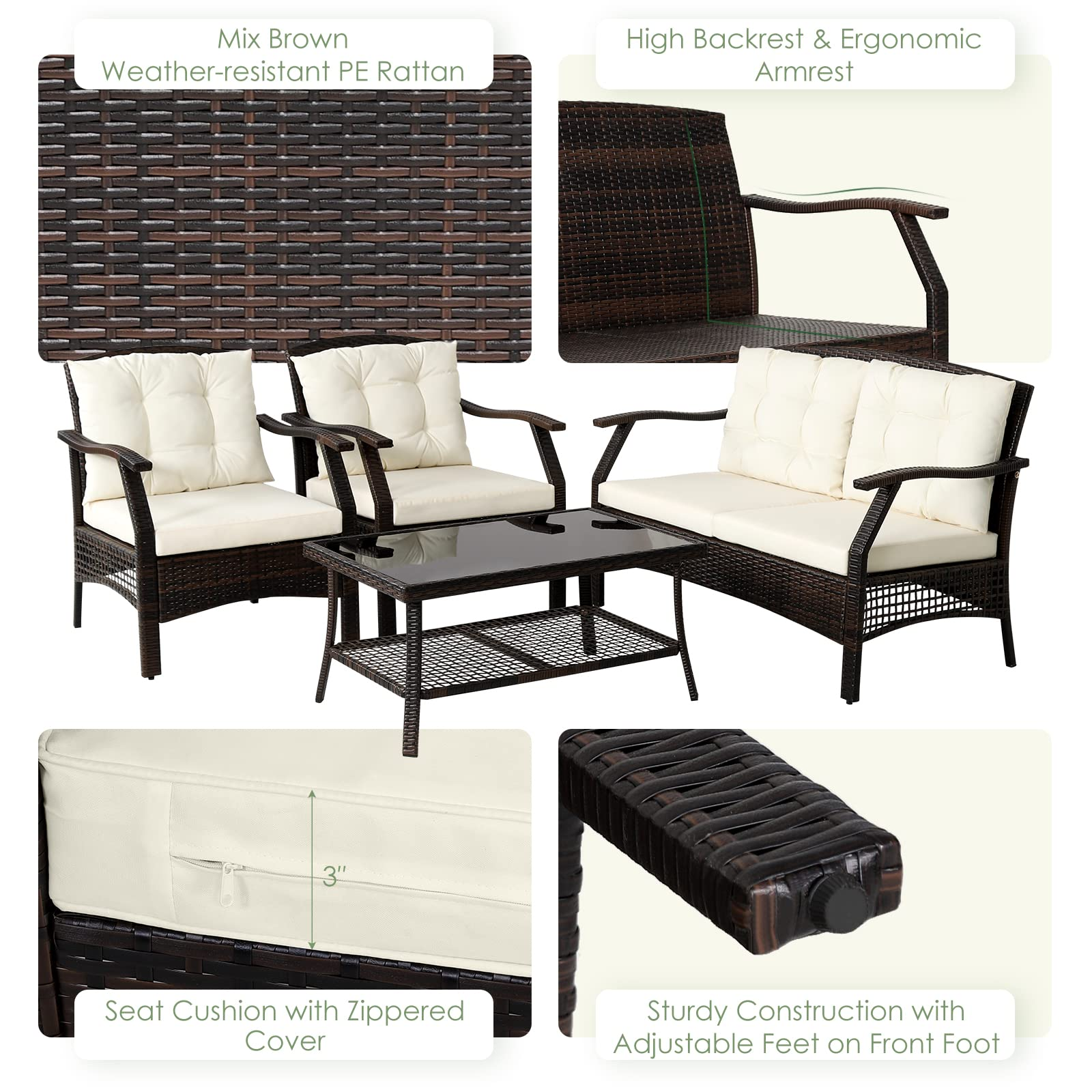 Tangkula Outdoor Rattan Furniture Set, Patiojoy Outdoor Wicker Sofa Set - 2*HW69353+