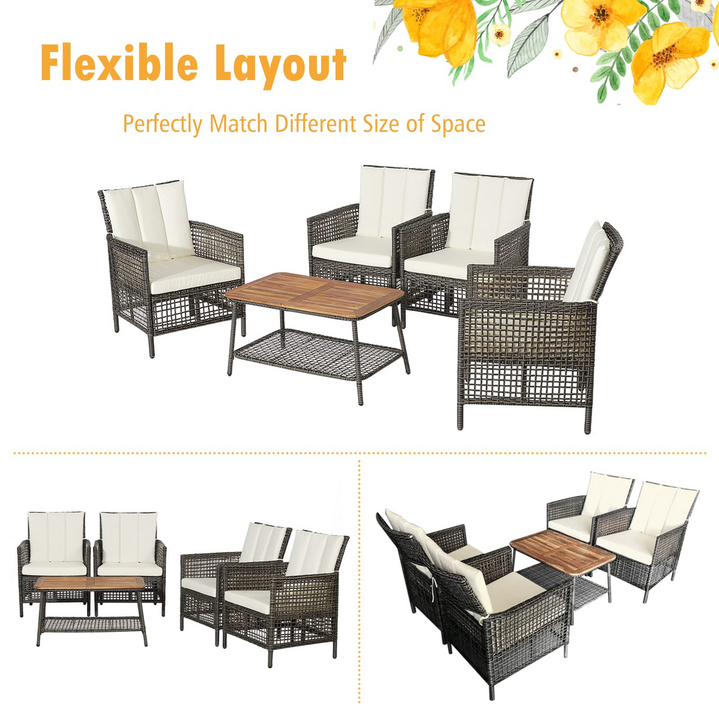 Tangkula Patio Furniture Set with 2-Tier Coffee Table - 2*HW70243WH+