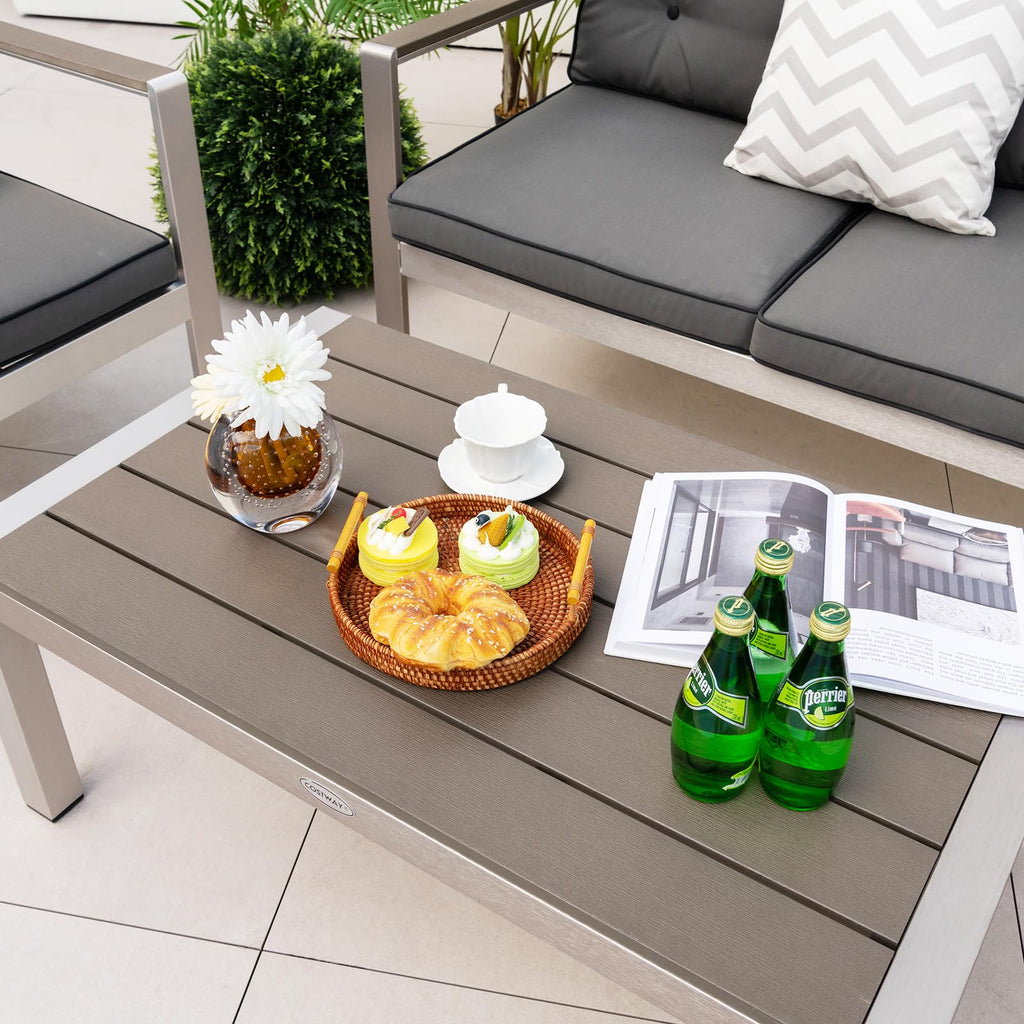Tangkula 4 Piece Patio Aluminum Sofa Set, Contemporary Sofas & Coffee Table - 2*NP11317GR+NP11318GR+NP11319GR