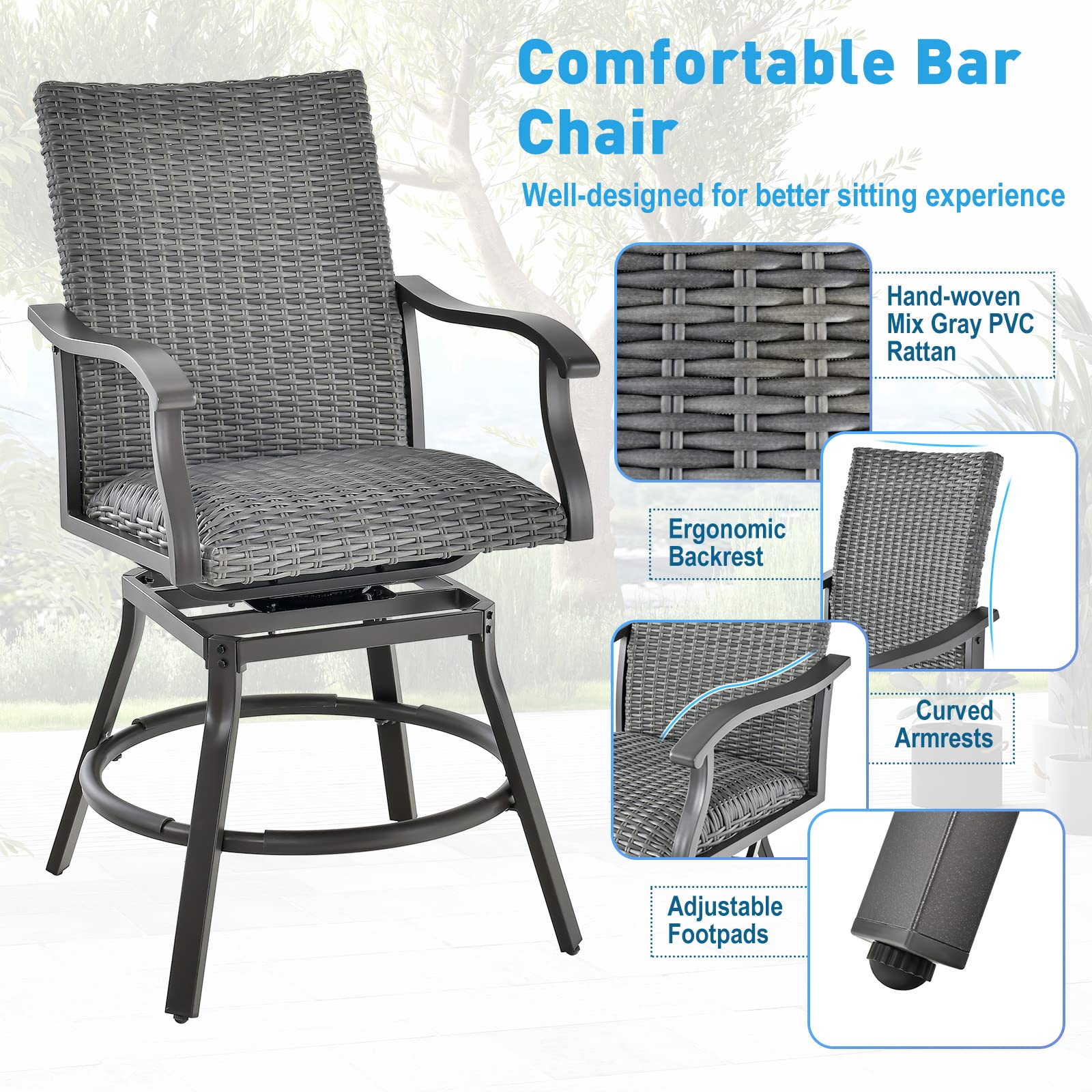 Tangkula 3 Pieces Swivel Bar Set, Aluminum Bar Height Furniture Set - NP10971+