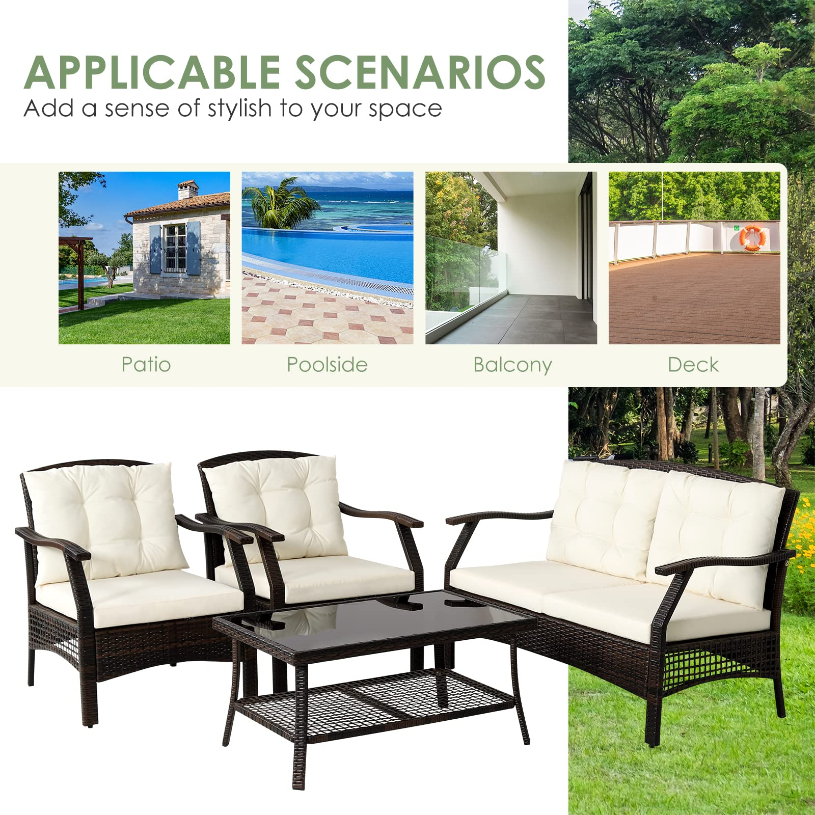 Tangkula Outdoor Rattan Furniture Set, Patiojoy Outdoor Wicker Sofa Set - 2*HW69353+