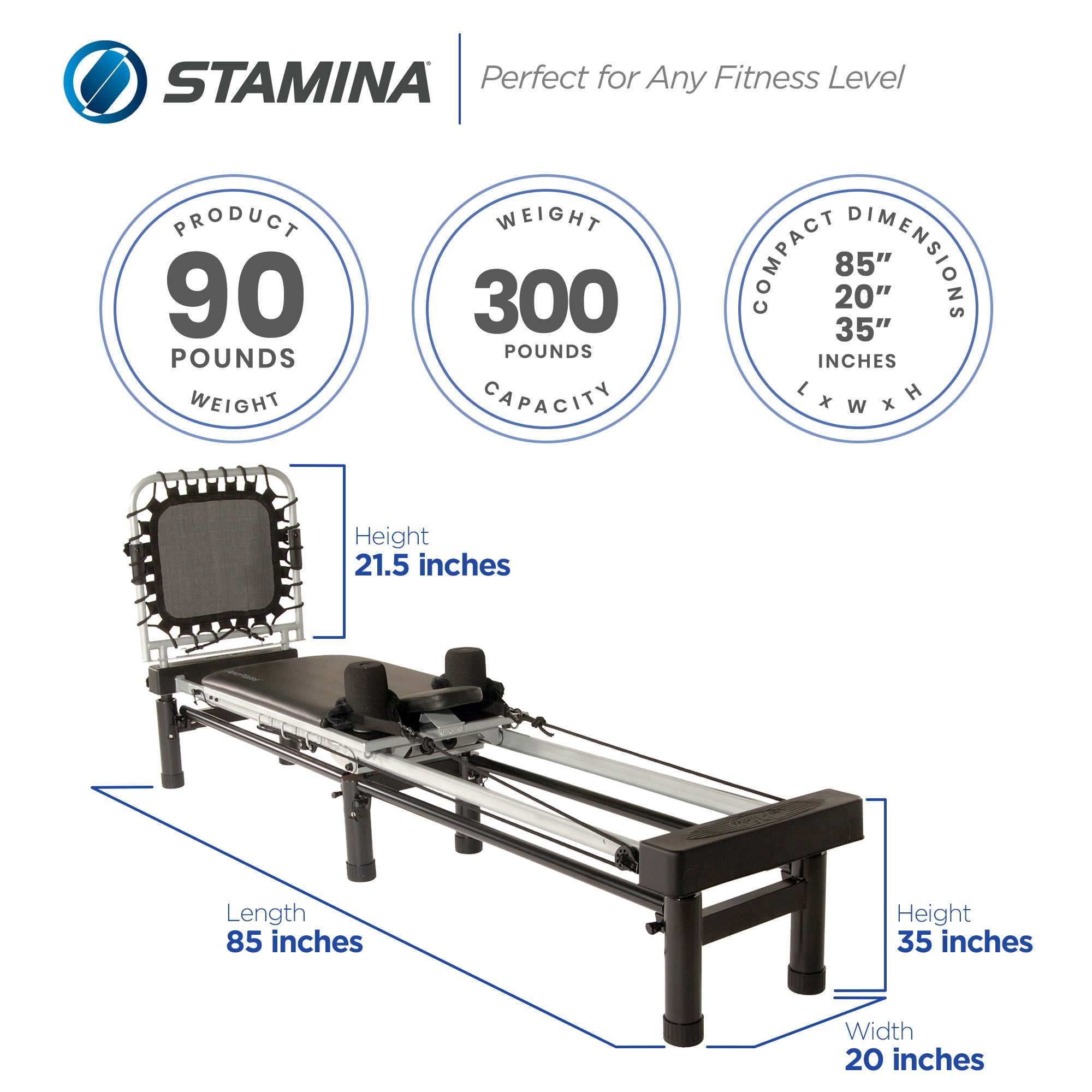 Stamina AeroPilates Reformer Board Whole Body Resistance Workout System, Black - 249424