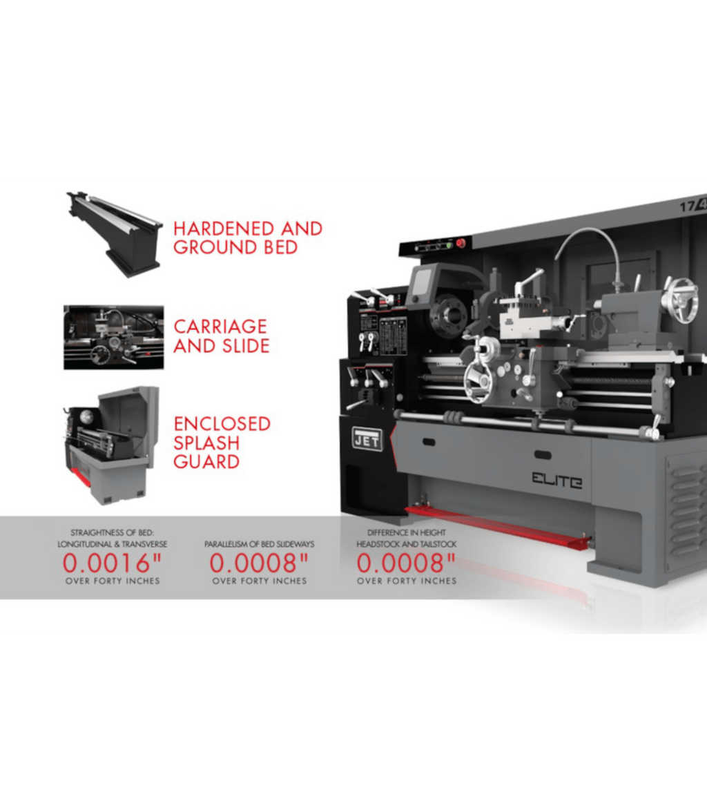 JET Elite Lathe E-1340VS with ACU-RITE 303 CSS DRO with Taper Attachment and Collet Closer - JT9-892418