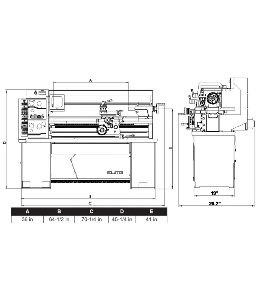 JET Elite Lathe E-1340VS with ACU-RITE 303 CSS DRO with Taper Attachment and Collet Closer - JT9-892418