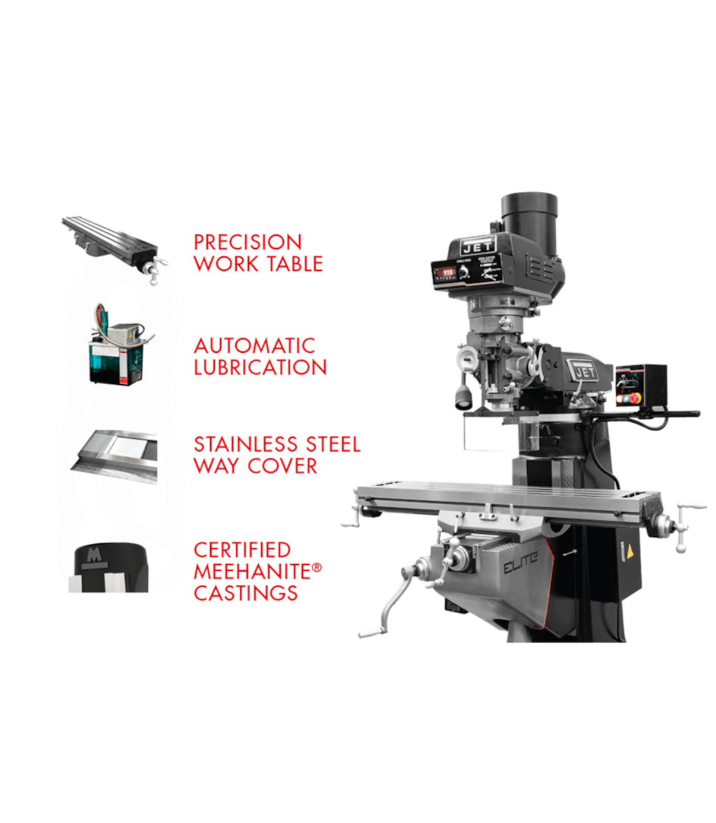 JET Elite ETM-949 Mill with 2-Axis ACU-RITE 303 DRO and X, Y-Axis JET Powerfeeds - JT9-894133