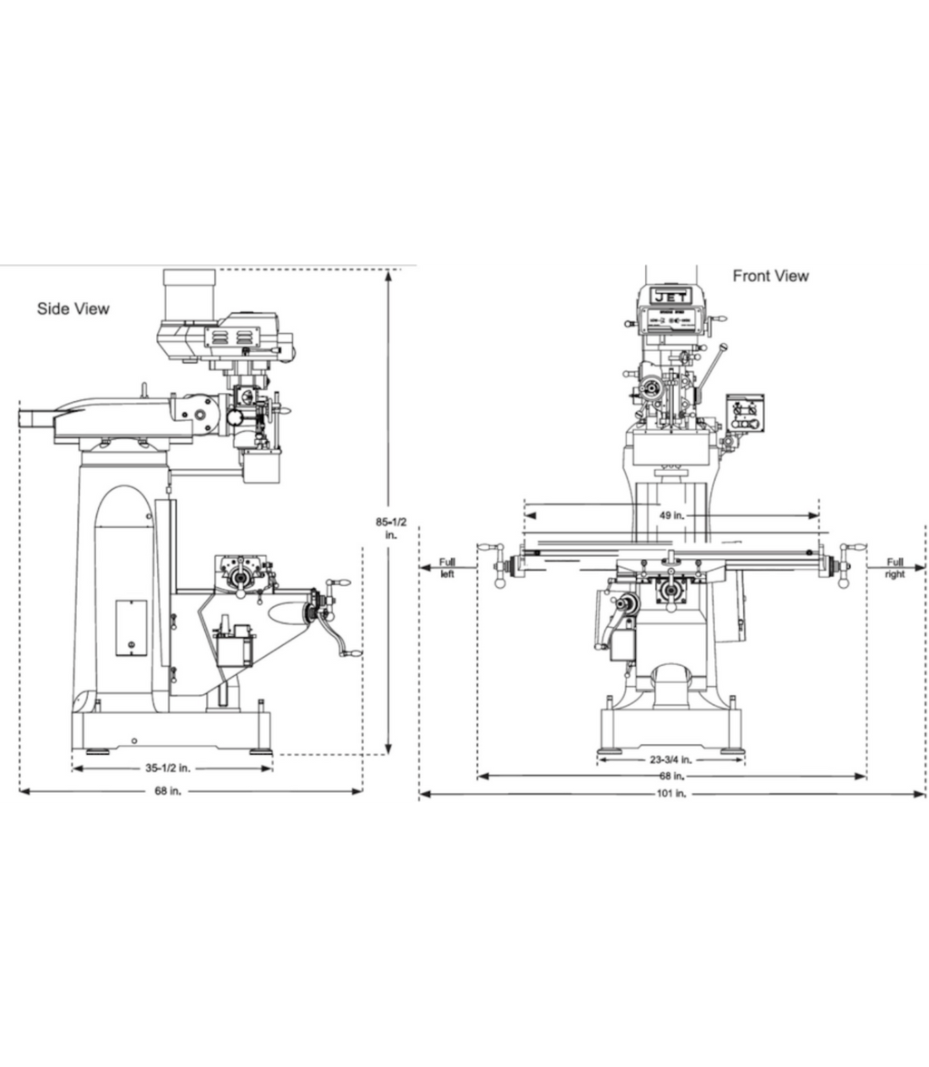 JET Elite EVS-949 Mill with 2-Axis ACU-RITE 203 DRO and X, Y-Axis JET Powerfeeds - JT9-894312