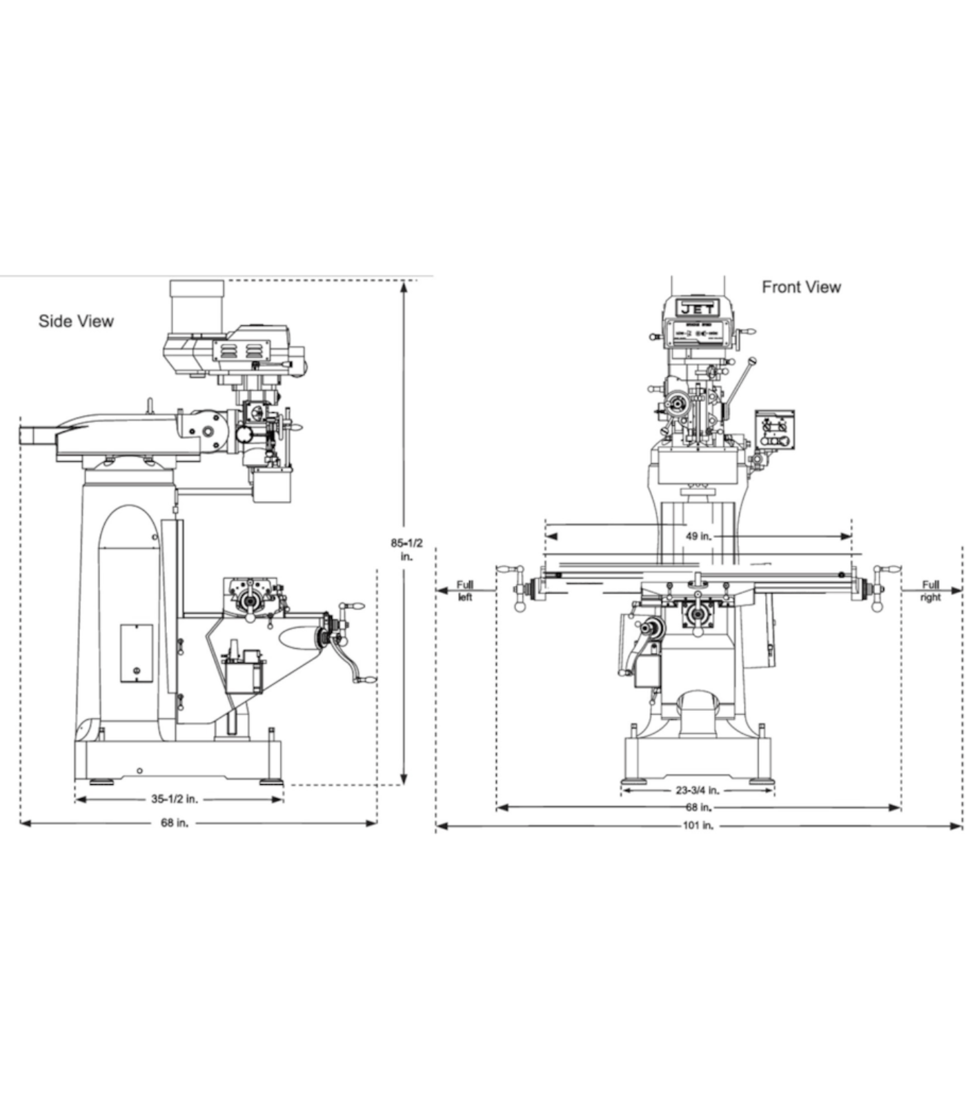 JET Elite ETM-949 Mill with 2-Axis Newall DP700 DRO - JT9-894151