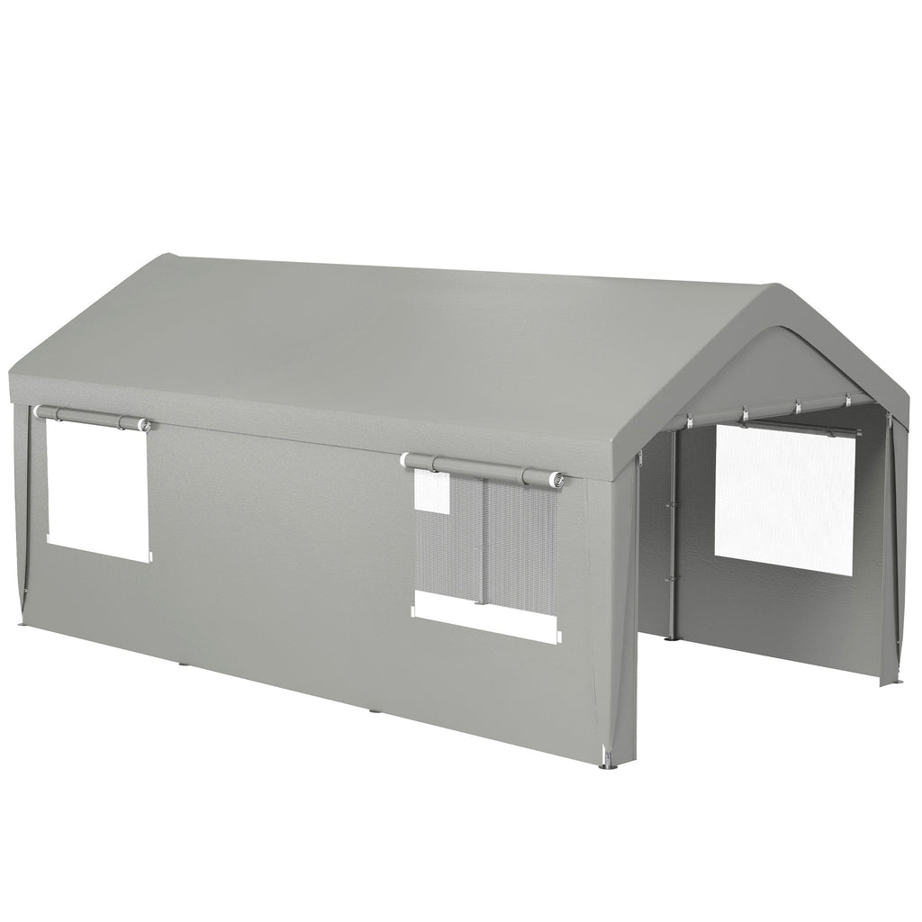 Outsunny 10' x 20' Heavy Duty Portable Garage with 4 Mesh Windows & 2 Doors, Gray - 84C-523V00GY