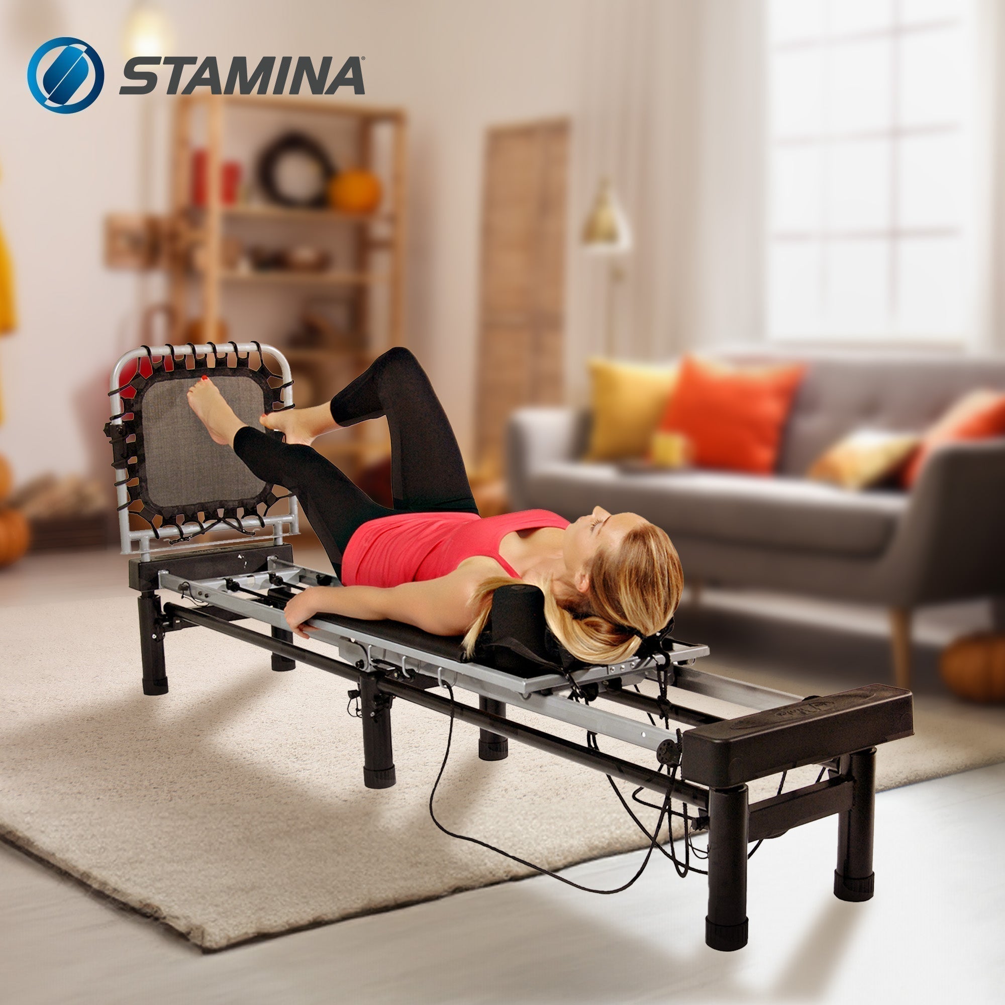 Stamina AeroPilates Reformer Board Whole Body Resistance Workout System, Black - 249424