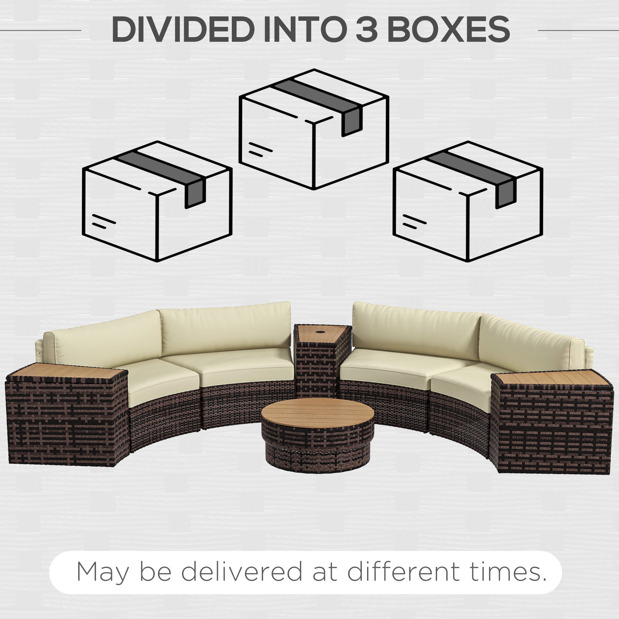 Outsunny 8PC Outdoor Conversation Set w/ 4 Rattan Sofa Chairs, 4 Tables & Umbrella Hole, Mixed Brown - 860-310V00MB