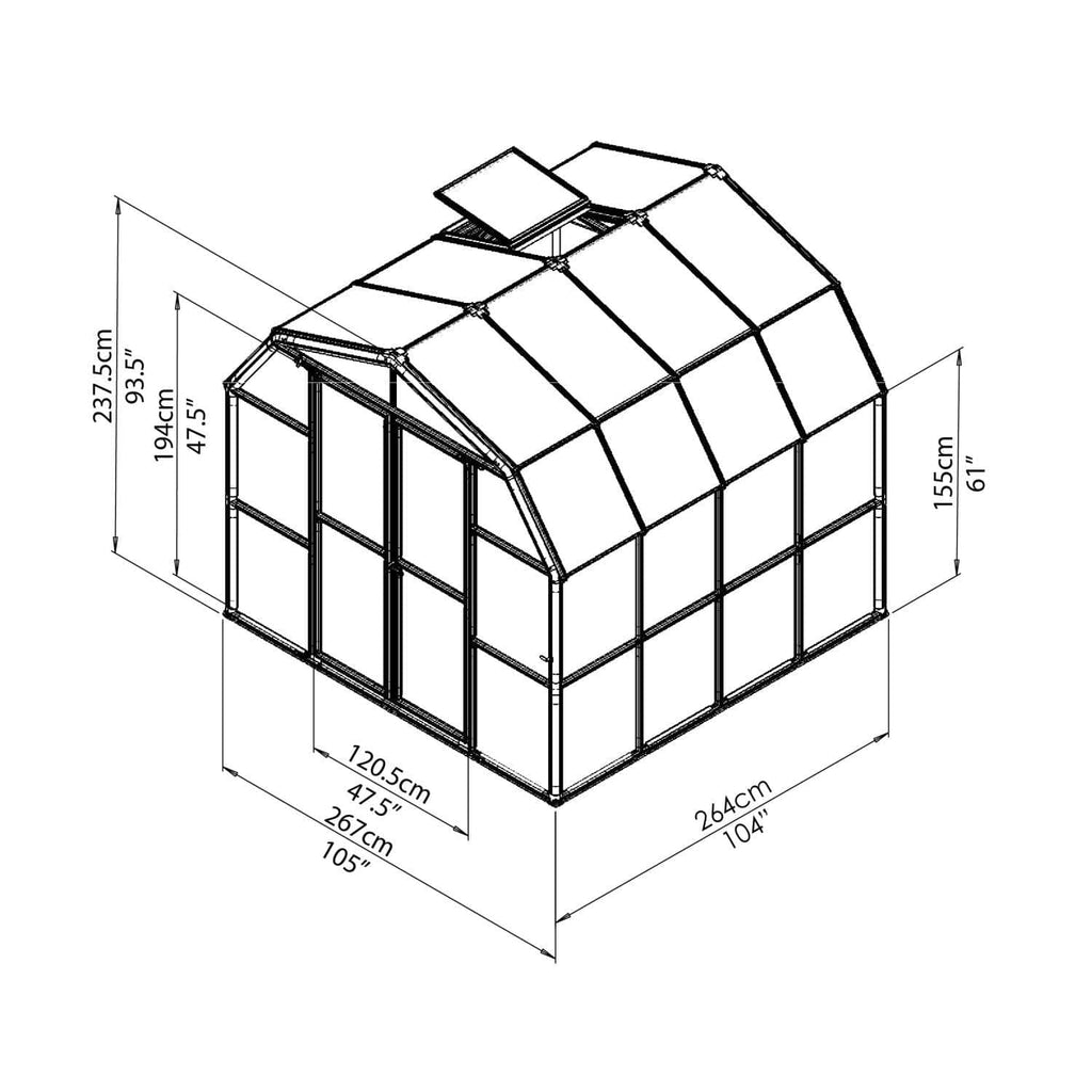 Palram - Canopia | 8x8 Ft Prestige Diffused Greenhouse Kit Package - Green With 6mm Twin-wall Polycarbonate Glazing - HG7308