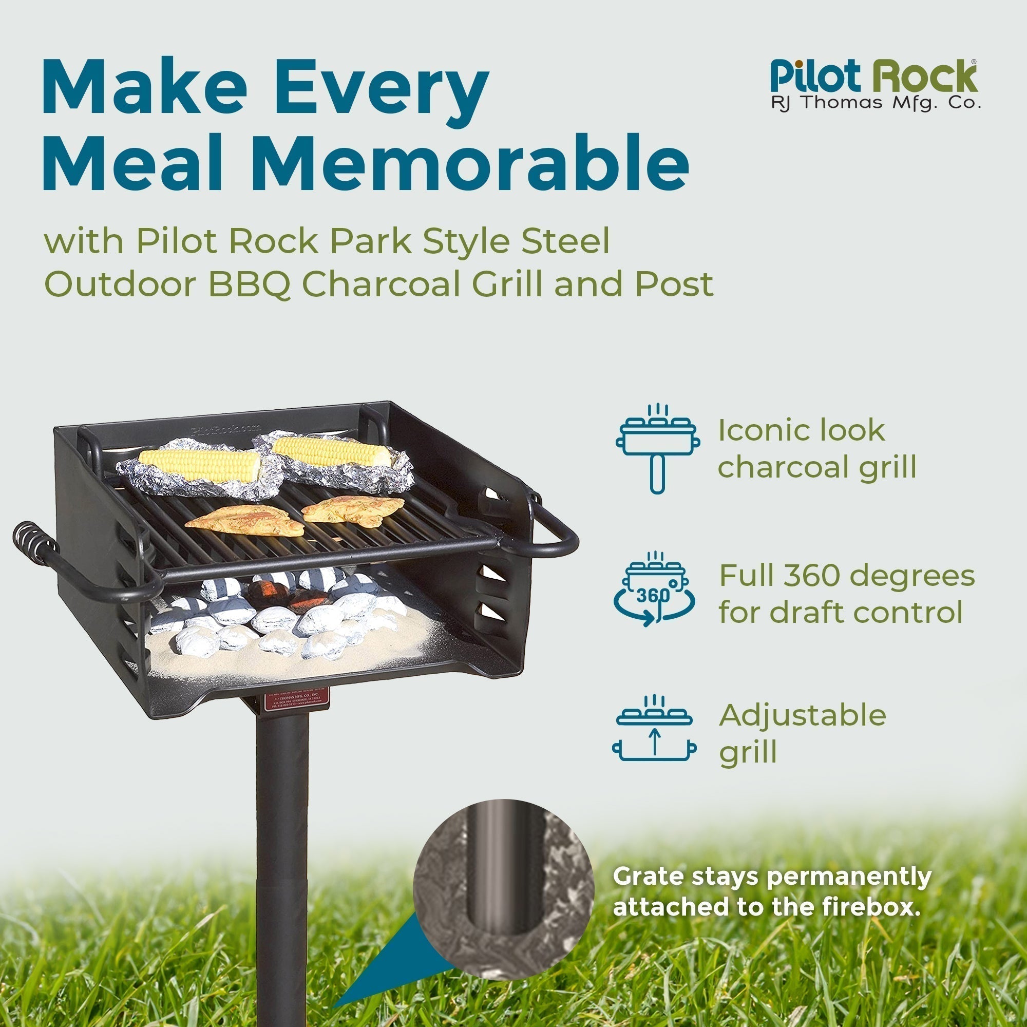 Pilot Rock H-16 B6X2 Park Style Outdoor BBQ Charcoal Grill w/ Swivel, 2 Pack - 415871