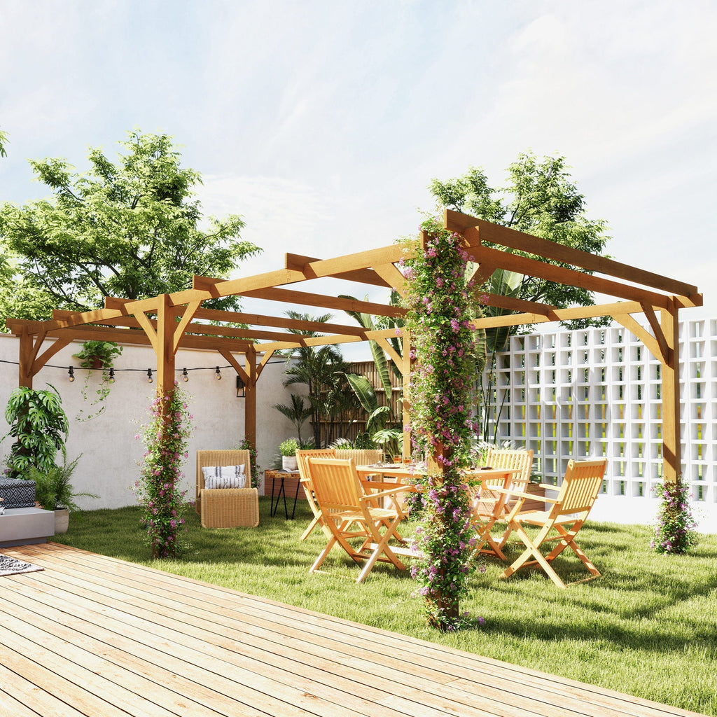 Outsunny 20' x 10' Wood Pergola with Sturdy Grape Trellis for Climbing Plants, Dark Brown - 84C-576V01DR