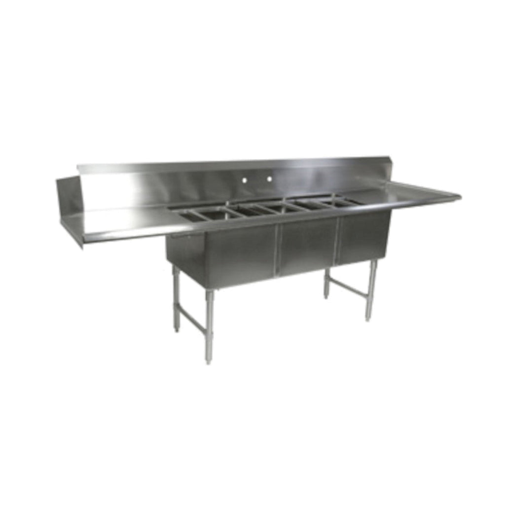 John Boos DT3B18244-2D18R 91.5" W x 30" D Dishtable/Pot Sink 18" Drainboards - JBDT3B182442D18R