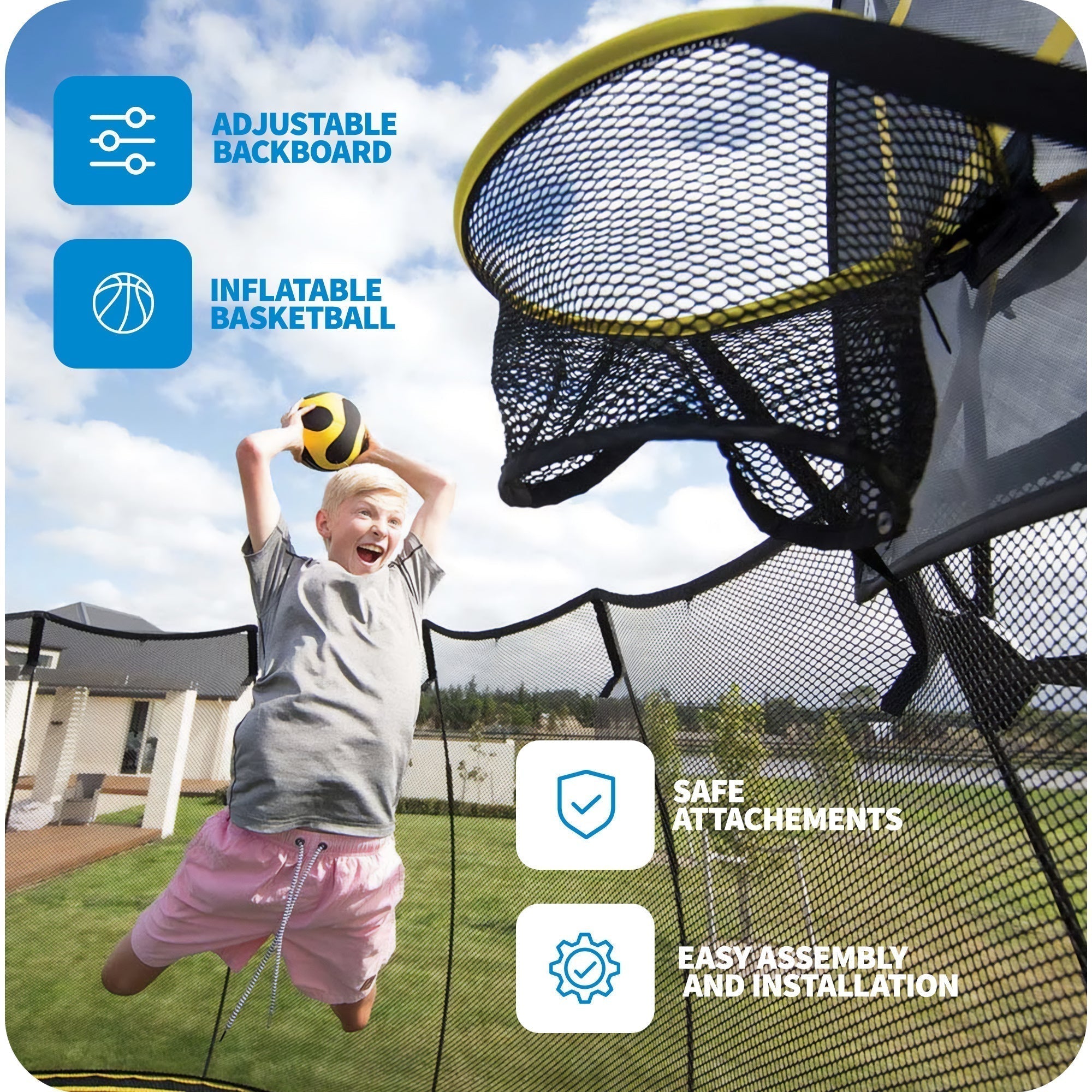Springfree Trampoline Kids Square 11 Foot Trampoline & FlexrHoop Basketball Game - 299774