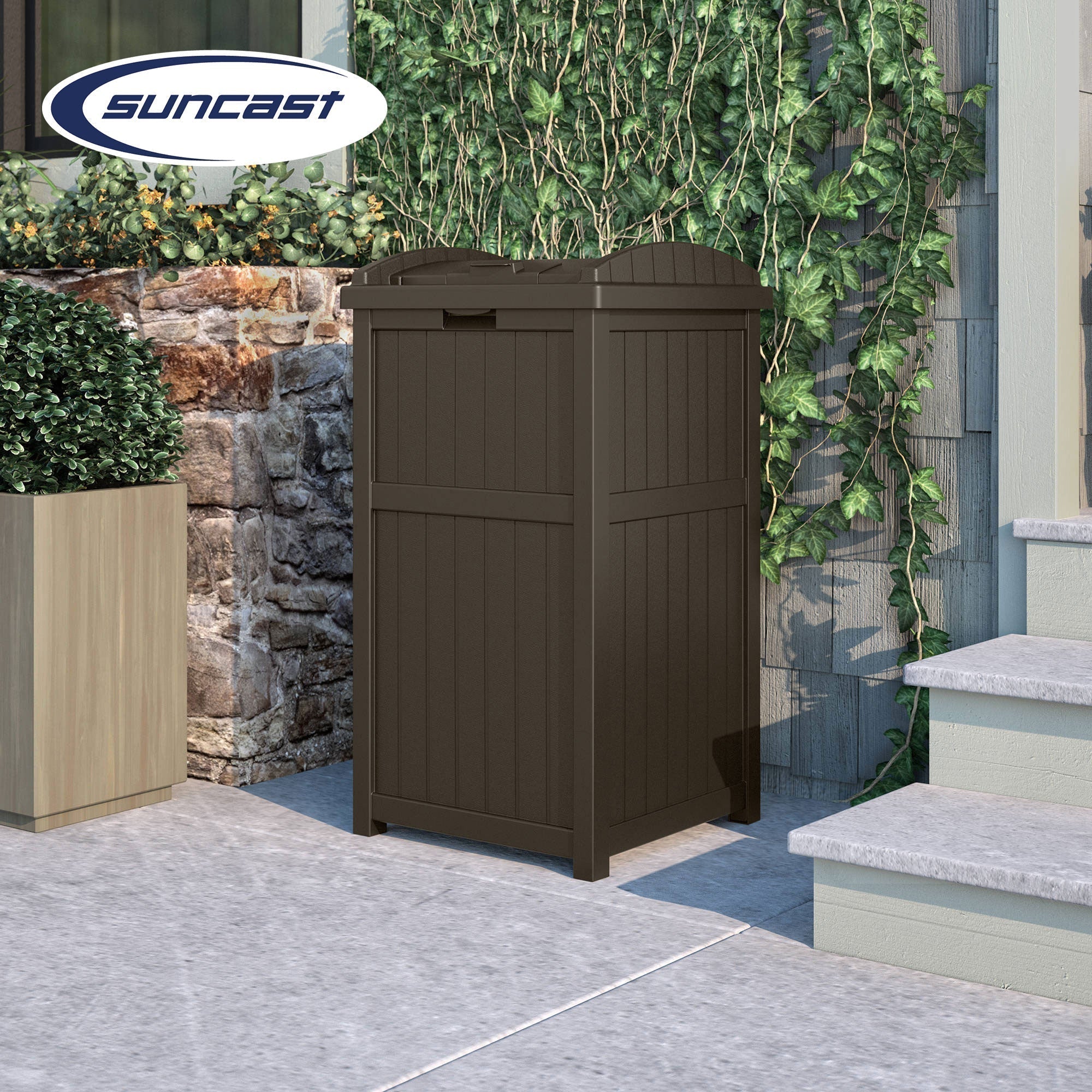 Suncast Trash Hideaway Outdoor 33 Gallon Garbage Waste Can Bin, Java (10 Pack) - 173821