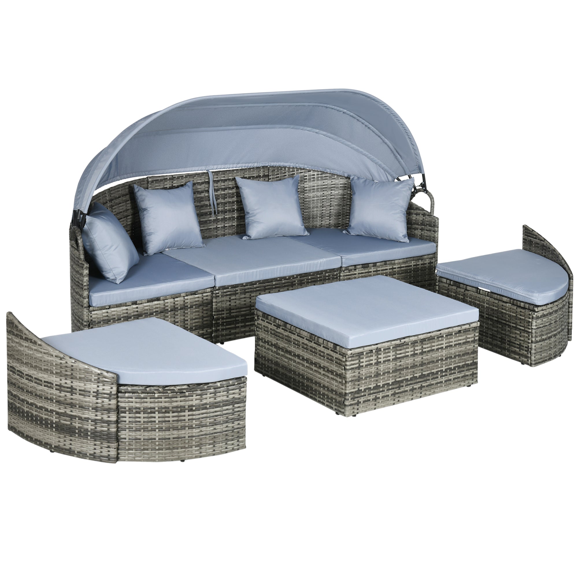 Outsunny 4-Piece Round Patio Daybed, Sectional Sofa with Canopy, Footrest, Table, Light Gray - 862-048V00GG