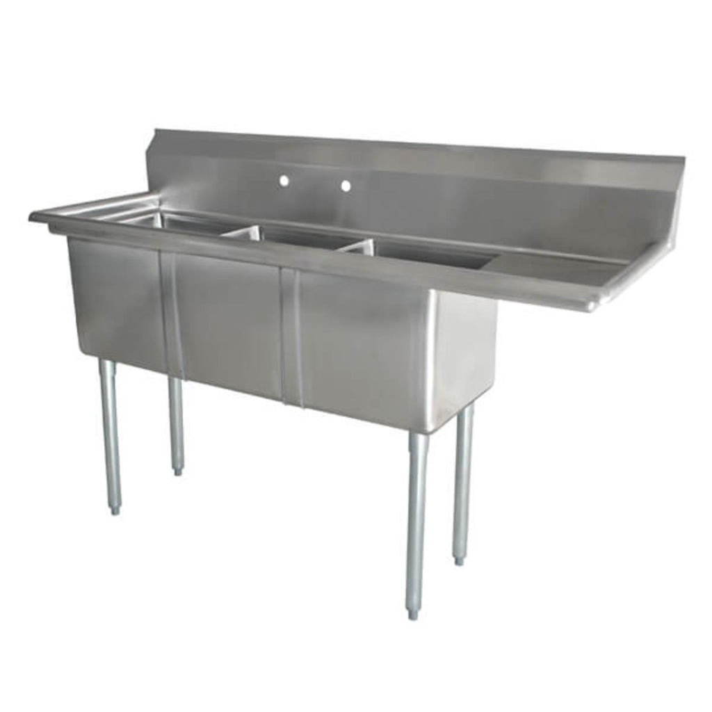 Omcan Three Tub Sink 10X14X10  with Center Drain and Right Drain Board - 43757
