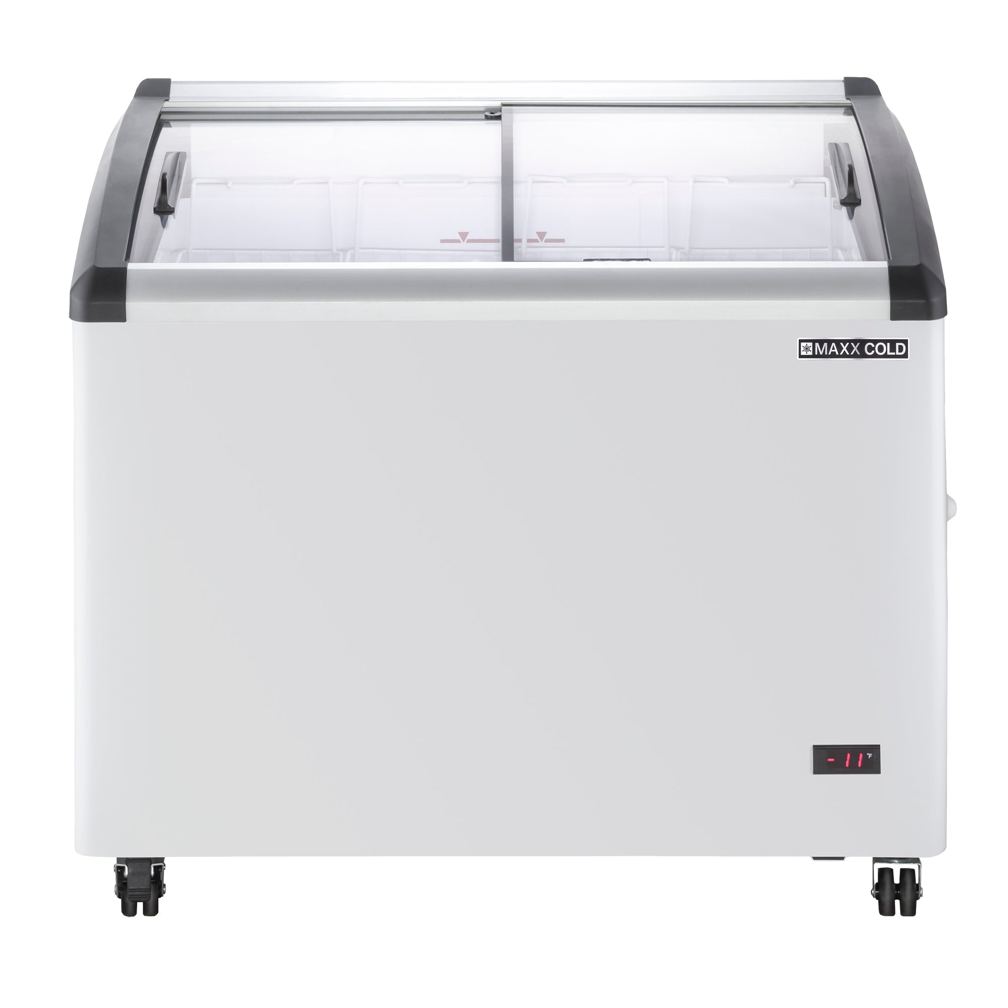 Maxx Cold Curved Glass Top Chest Freezer Display, 39.4"W, 6.71 cu. ft. Storage Capacity, Equipped with (4) Wire Baskets, in White - MXF40CHC-4