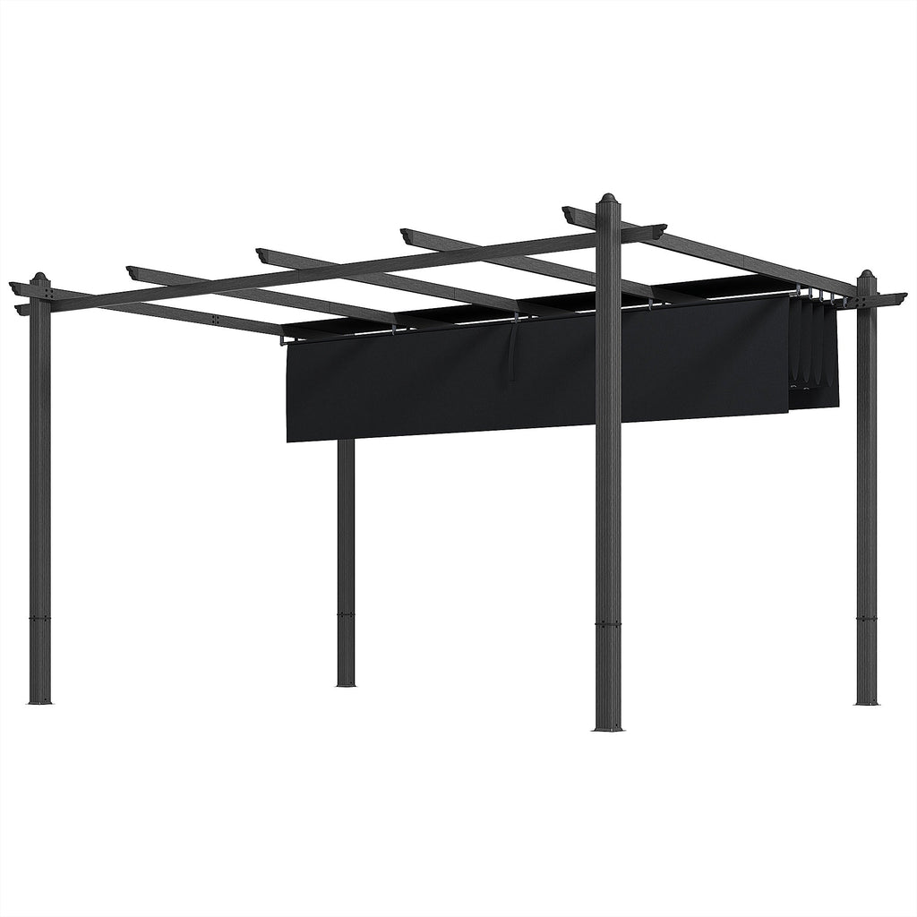 Outsunny 10' x 13' Retractable Pergola Canopy, Wood Grain Aluminum Frame, for Outdoor Shade Shelter, Gray - 84C-472V02GY