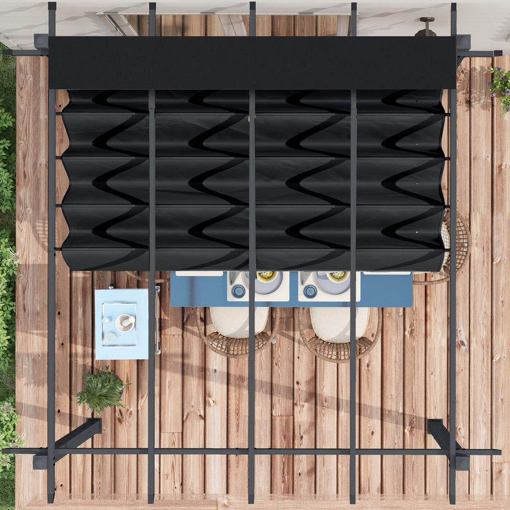 Outsunny 10' x 13' Retractable Pergola Canopy, Wood Grain Aluminum Frame, for Outdoor Shade Shelter, Gray - 84C-472V02GY