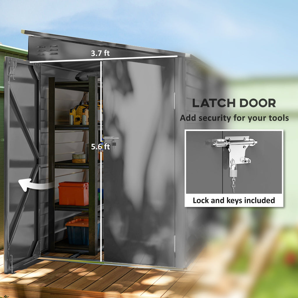 Outsunny 4.6' x 9' Steel Outdoor Storage Shed, with Foundation Kit, Lockable Doors and Gloves, Dark Gray - 845-841V01CG