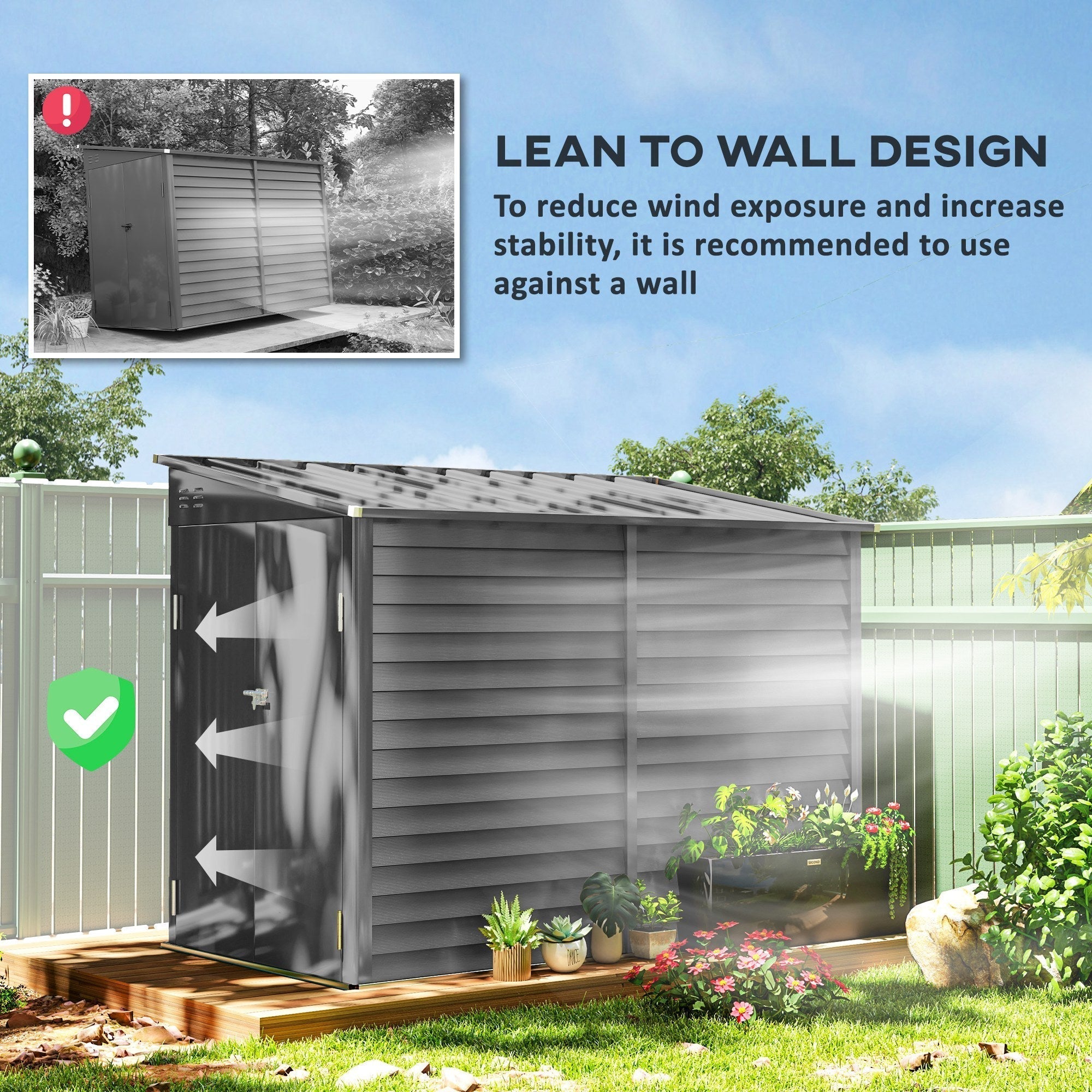 Outsunny 4.6' x 9' Steel Outdoor Storage Shed, with Foundation Kit, Lockable Doors and Gloves, Dark Gray - 845-841V01CG