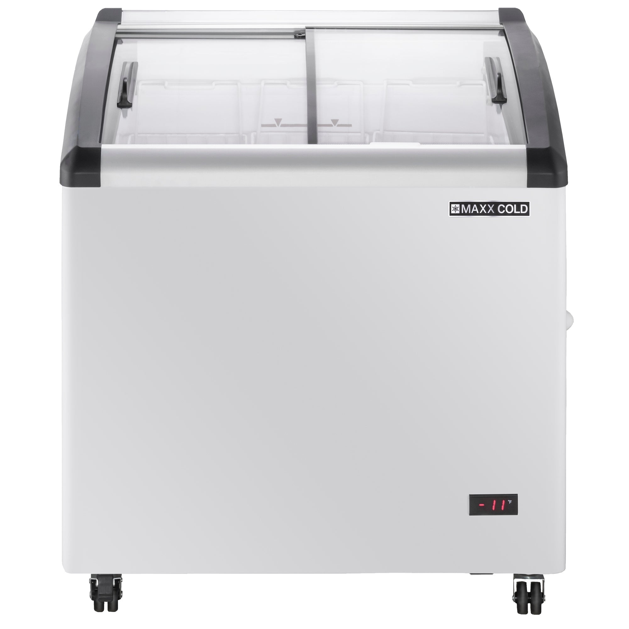 Maxx Cold Curved Glass Top Chest Freezer Display, 31.5"W, 4.87 cu. ft. Storage Capacity, Equipped with (3) Wire Baskets, in White - MXF32CHC-3