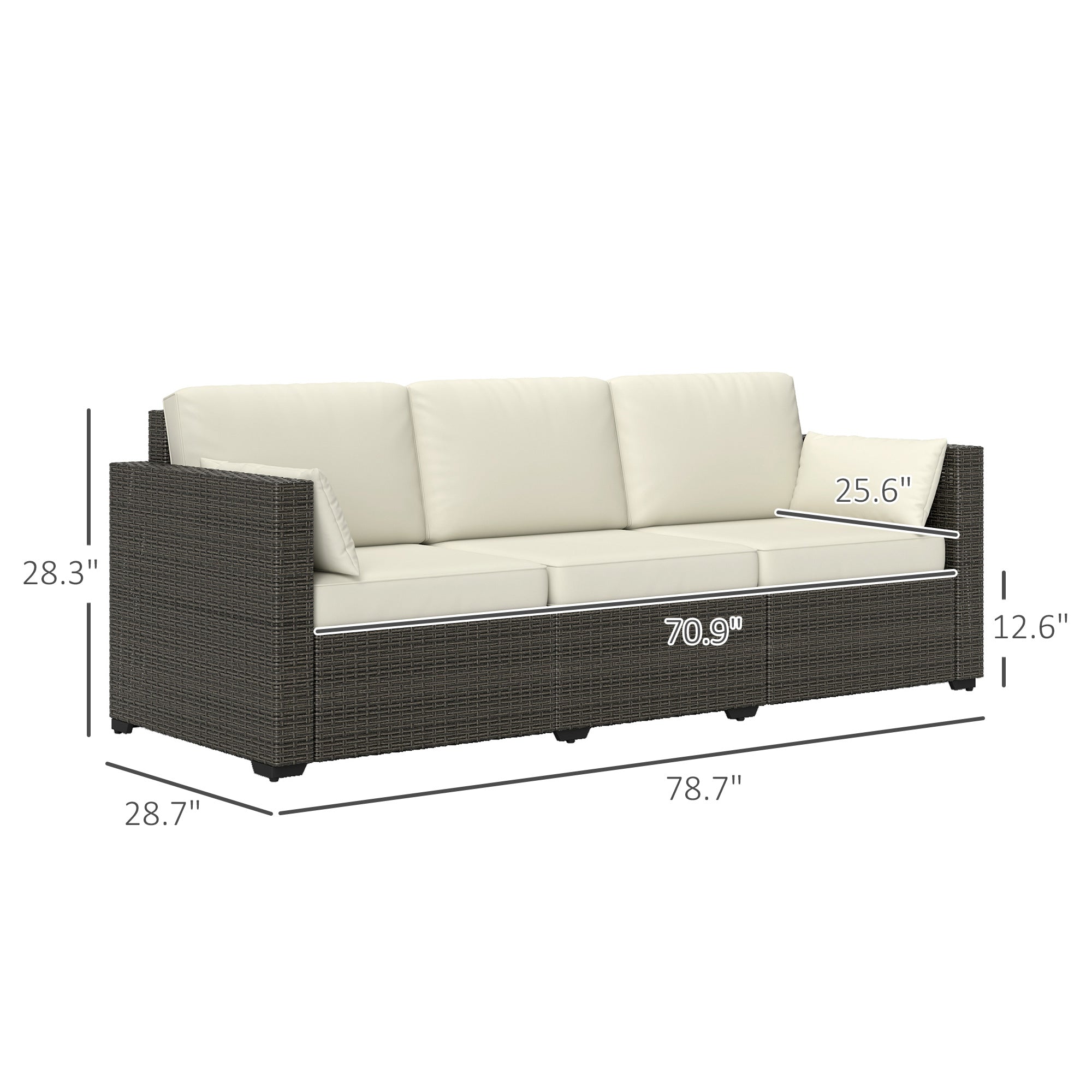 Outsunny 3-Seater PE Wicker Deep Seating Outdoor Sofa with Removable Cushions Cream White - 860-308V00CW